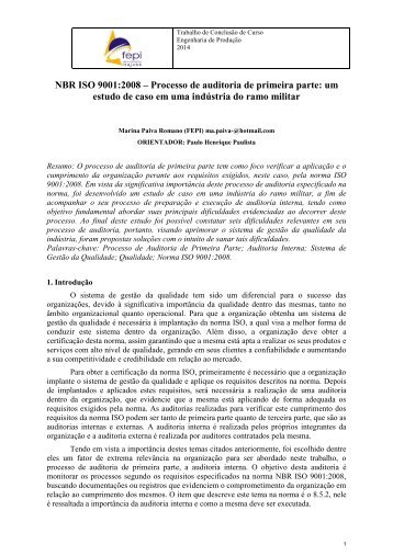 NBR ISO 9001:2008 – Processo de auditoria de primeira parte: um estudo de caso em uma indústria do ramo militar