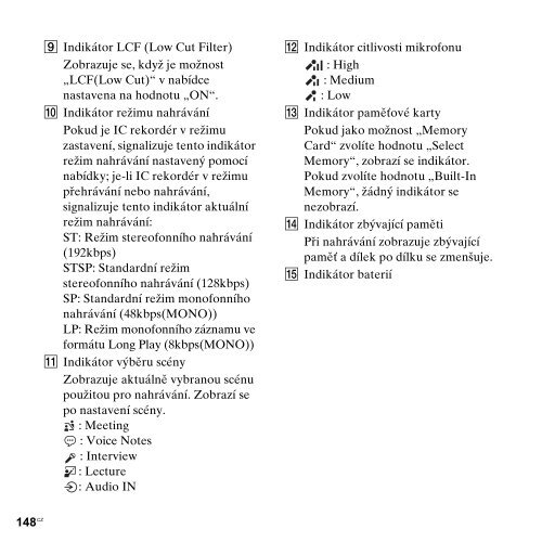 Sony ICD-AX412F - ICD-AX412F Consignes d&rsquo;utilisation Tch&egrave;que