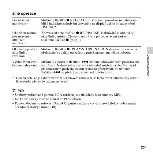 Sony ICD-AX412F - ICD-AX412F Consignes d&rsquo;utilisation Tch&egrave;que