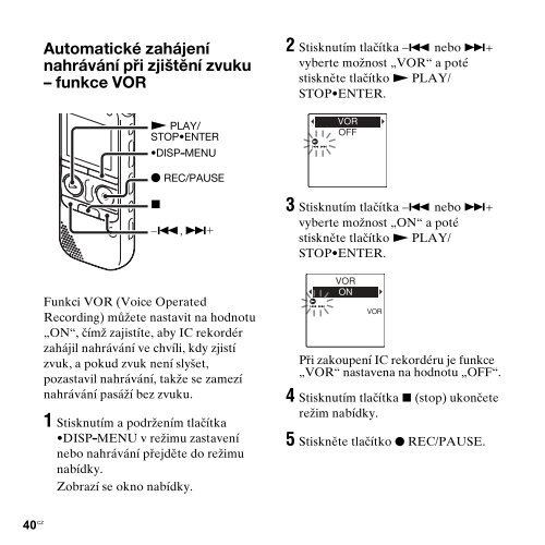 Sony ICD-AX412F - ICD-AX412F Consignes d&rsquo;utilisation Tch&egrave;que