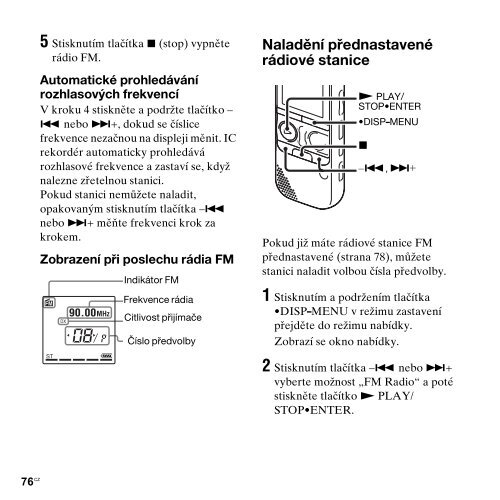 Sony ICD-AX412F - ICD-AX412F Consignes d&rsquo;utilisation Tch&egrave;que