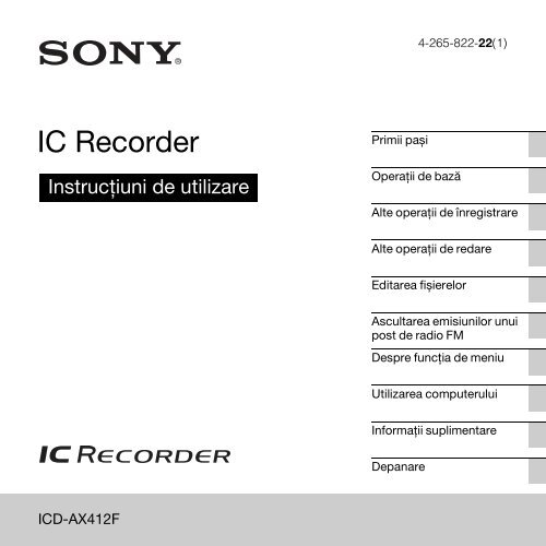 Sony ICD-AX412F - ICD-AX412F Consignes d&rsquo;utilisation Roumain