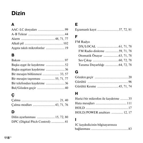 Sony ICD-UX300 - ICD-UX300 Consignes d&rsquo;utilisation Turc