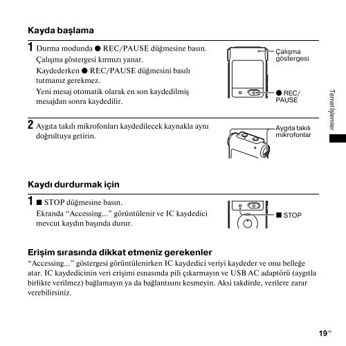 Sony ICD-UX300 - ICD-UX300 Consignes d&rsquo;utilisation Turc