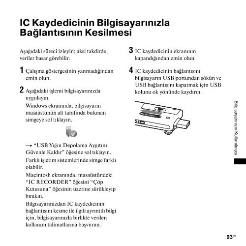 Sony ICD-UX300 - ICD-UX300 Consignes d&rsquo;utilisation Turc