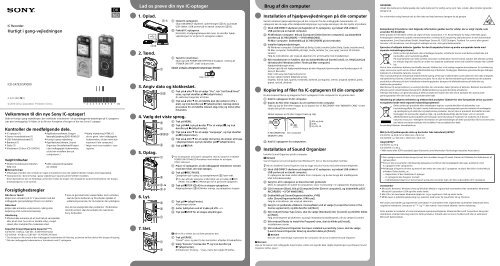 Sony ICD-SX733D - ICD-SX733D Guide de mise en route Danois