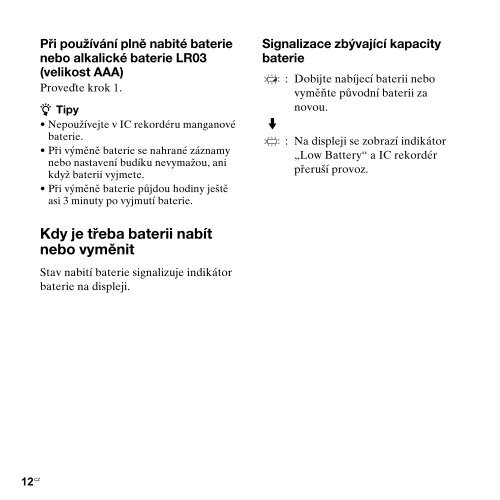 Sony ICD-UX300 - ICD-UX300 Consignes d&rsquo;utilisation Tch&egrave;que