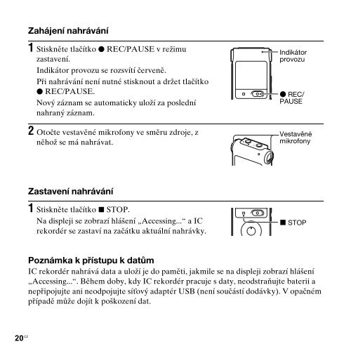 Sony ICD-UX300 - ICD-UX300 Consignes d&rsquo;utilisation Tch&egrave;que