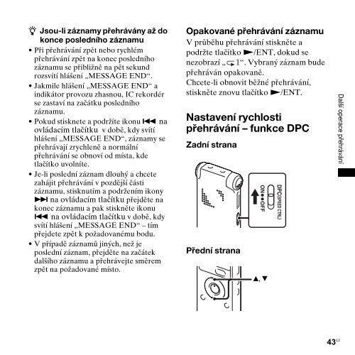 Sony ICD-UX300 - ICD-UX300 Consignes d&rsquo;utilisation Tch&egrave;que