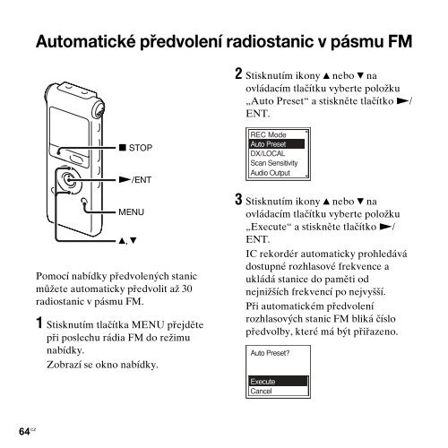 Sony ICD-UX300 - ICD-UX300 Consignes d&rsquo;utilisation Tch&egrave;que