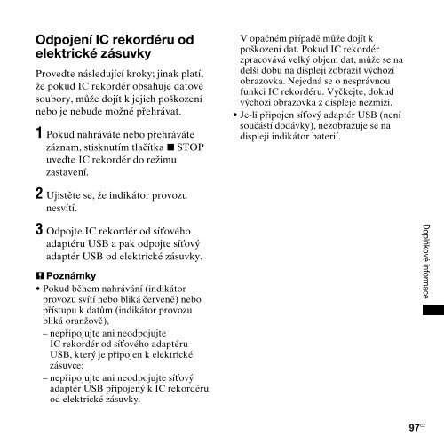 Sony ICD-UX300 - ICD-UX300 Consignes d&rsquo;utilisation Tch&egrave;que