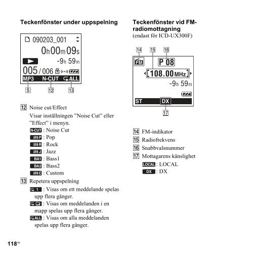 Sony ICD-UX300 - ICD-UX300 Consignes d&rsquo;utilisation Su&eacute;dois