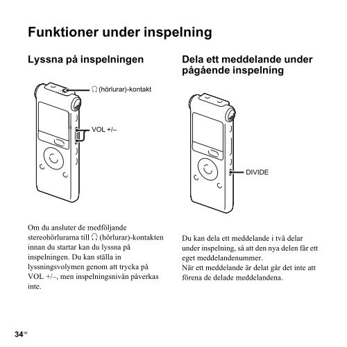 Sony ICD-UX300 - ICD-UX300 Consignes d&rsquo;utilisation Su&eacute;dois