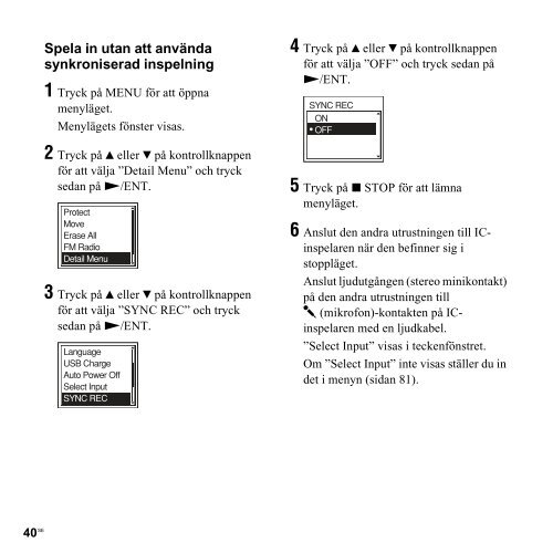 Sony ICD-UX300 - ICD-UX300 Consignes d&rsquo;utilisation Su&eacute;dois