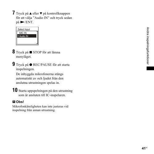 Sony ICD-UX300 - ICD-UX300 Consignes d&rsquo;utilisation Su&eacute;dois