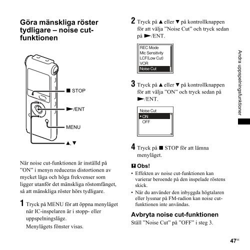 Sony ICD-UX300 - ICD-UX300 Consignes d&rsquo;utilisation Su&eacute;dois