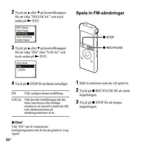 Sony ICD-UX300 - ICD-UX300 Consignes d&rsquo;utilisation Su&eacute;dois