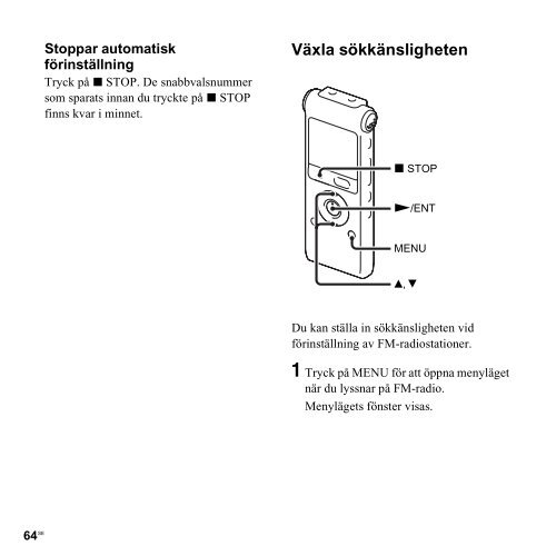 Sony ICD-UX300 - ICD-UX300 Consignes d&rsquo;utilisation Su&eacute;dois