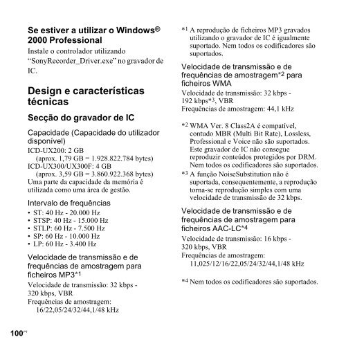 Sony ICD-UX200F - ICD-UX200F Consignes d&rsquo;utilisation Portugais