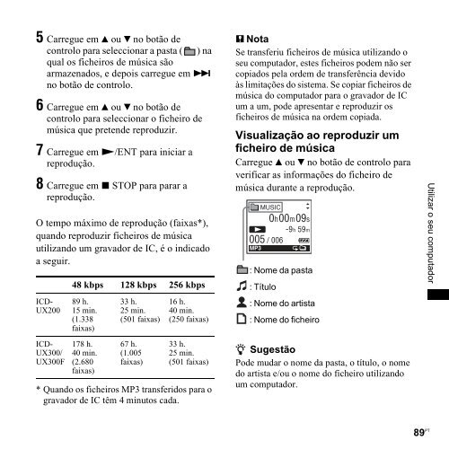 Sony ICD-UX200F - ICD-UX200F Consignes d&rsquo;utilisation Portugais