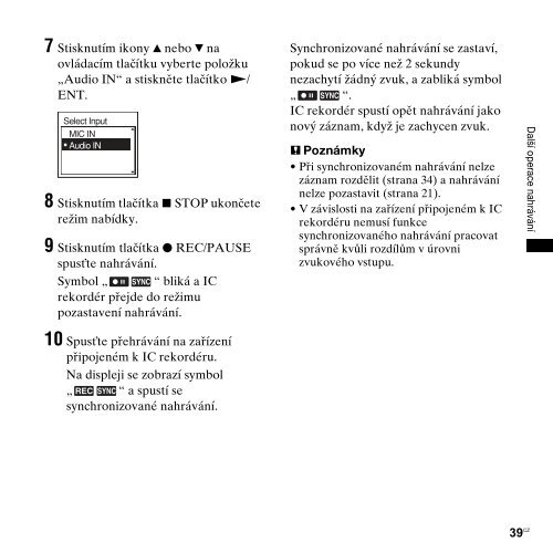 Sony ICD-UX200F - ICD-UX200F Consignes d&rsquo;utilisation Tch&egrave;que