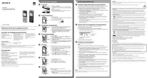 Sony ICD-SX733 - ICD-SX733 Guide de mise en route Danois