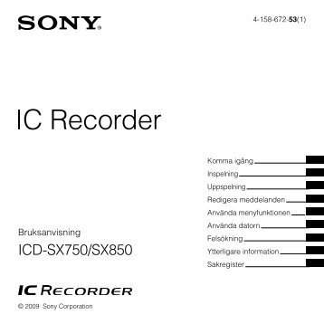 Sony ICD-SX850 - ICD-SX850 Consignes dâutilisation SuÃ©dois