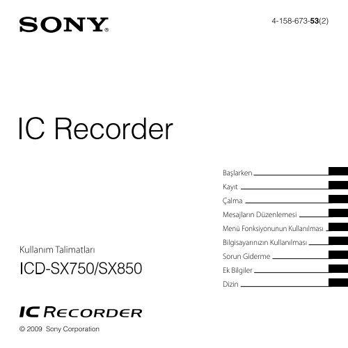 Sony ICD-SX850 - ICD-SX850 Consignes d&rsquo;utilisation Turc