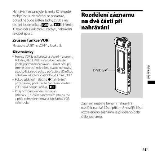 Sony ICD-SX850 - ICD-SX850 Consignes d&rsquo;utilisation Tch&egrave;que