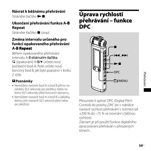 Sony ICD-SX850 - ICD-SX850 Consignes d&rsquo;utilisation Tch&egrave;que