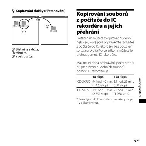 Sony ICD-SX850 - ICD-SX850 Consignes d&rsquo;utilisation Tch&egrave;que