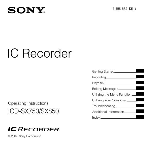 Sony ICD-SX850 - ICD-SX850 Consignes d&rsquo;utilisation Anglais