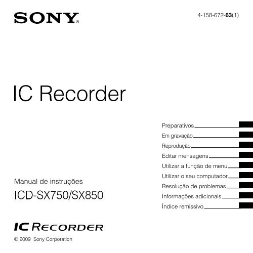 Sony ICD-SX850 - ICD-SX850 Consignes d&rsquo;utilisation Portugais