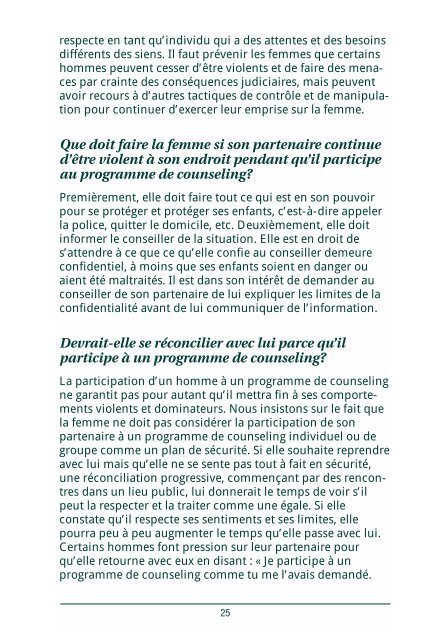 Programmes de counseling pour les hommes violents dans les ...