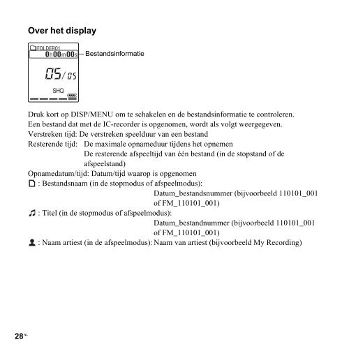 Sony ICD-PX312D - ICD-PX312D Consignes d&rsquo;utilisation N&eacute;erlandais