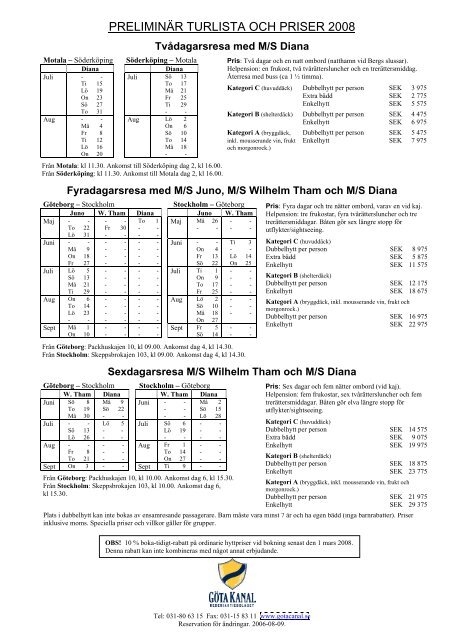 PRELIMINÄR TURLISTA OCH PRISER 2008 - Solfaktor.com