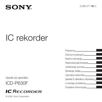 Sony ICD-P630F - ICD-P630F Mode d'emploi Croate