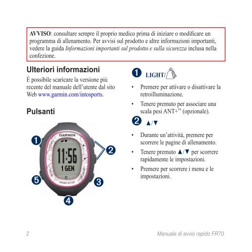 Garmin FR70 - Manuale di avvio rapido