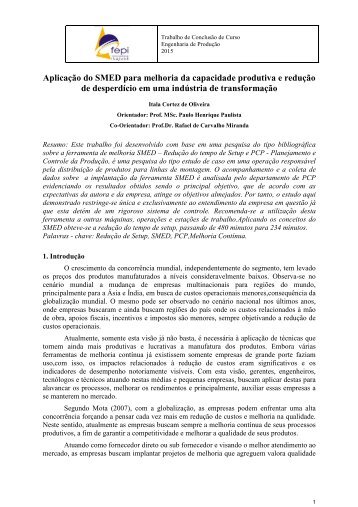 Aplicação do SMED para melhoria da capacidade produtiva e redução de desperdício em uma indústria de transformação