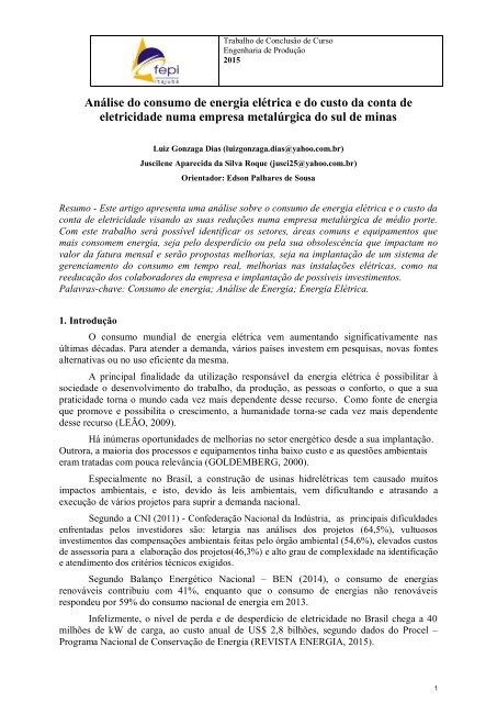 Análise do consumo de energia elétrica e do custo da conta de eletricidade numa empresa metalúrgica do sul de minas