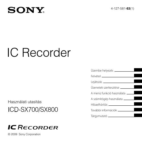 Sony ICD-SX800 - ICD-SX800 Consignes d&rsquo;utilisation Hongrois