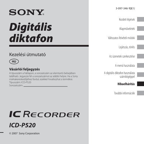 Sony ICD-P520 - ICD-P520 Consignes d&rsquo;utilisation Hongrois