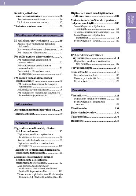 Sony ICD-UX523 - ICD-UX523 Consignes d&rsquo;utilisation Finlandais