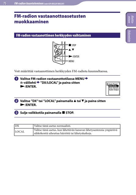 Sony ICD-UX523 - ICD-UX523 Consignes d&rsquo;utilisation Finlandais