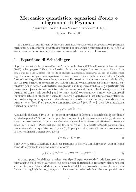 Equazioni d'onda relativistiche e diagrammi di Feynman
