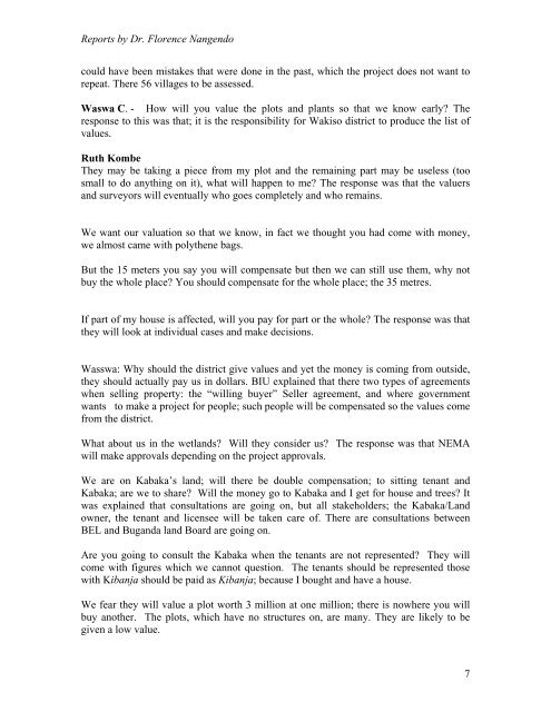 Reports by Dr. Florence N