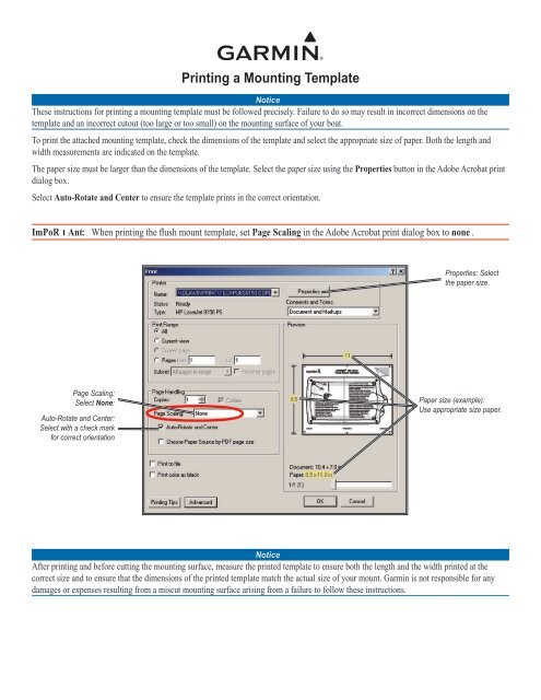 Garmin GPSMAP&reg; 5015 - Flush Mount Template (multilingual)