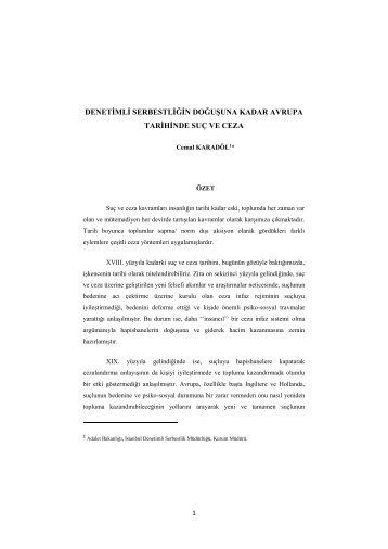 DENETİMLİ SERBESTLİĞİN DOĞUŞUNA KADAR AVRUPA TARİHİNDE SUÇ VE CEZA 1