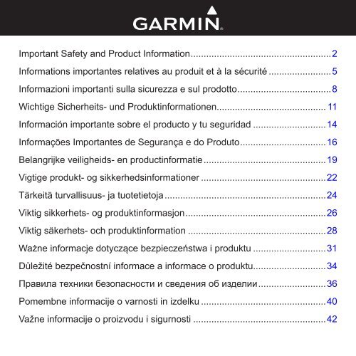 Garmin eTrex Legend&reg; HCx - &#129;&#129;&#129;&#129;Informazioni importanti sulla sicurezza e sul prodotto