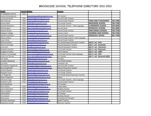BROOKSIDE SCHOOL TELEPHONE DIRECTORY 2011-2012